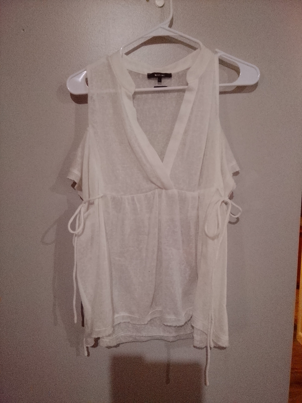 Miss Me Cream Cold-Shoulder V-Neck Tunic with Side Ties